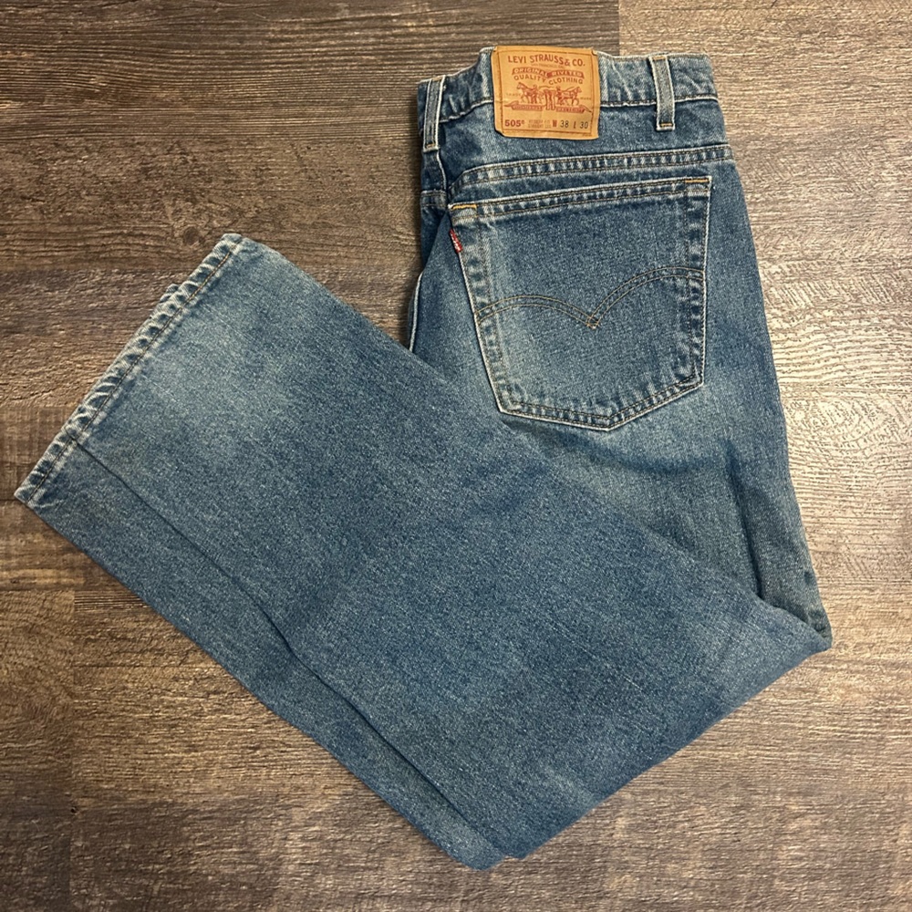 Levi's 505 Jeans Mens Size 38 X 30 Regular Fit Blue Denim Levis Classic Patches
